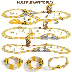 Kids Construction Toys 302 PCS Race Tracks Toy with Playmat - 5 PCS Truck Car and Flexible Track Play Set