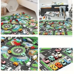 City Traffic Play Mat - Large Non-Woven Waterproof Interactive Road Map for Kids