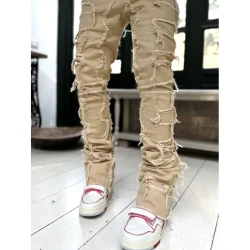 Men's Patched Stacked Jeans