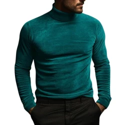 Men's Solid Color Long Sleeve Turtle Neck Tight T-Shirt