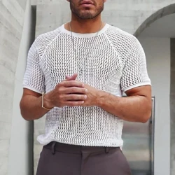 Round Neck Hollow Short Sleeved Knitted T-Shirt