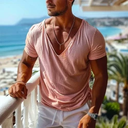 Men's Casual Vintage Pleated Short Sleeve T-Shirt