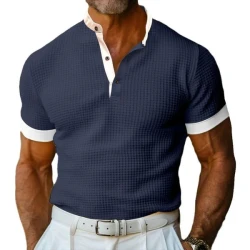 Men's Casual Waffle Henley Neck Slim Fit Short Sleeve T-Shirt