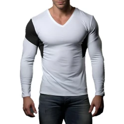 Men's Casual V-Neck Color Block Long Sleeve T-Shirt