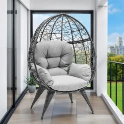 Egg Chair with Stand - Rattan Wicker Outdoor/Indoor Lounger with Cushion, 330lbs Capacity