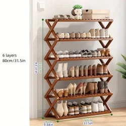 Multi-Layer Solid Wood Installation-Free Shoe Rack - Folding Indoor Storage Shelf