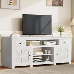 Farmhouse TV Stand for TVs up to 80 Inch - Modern 70" Entertainment Center with Storage Cabinets and Drawers