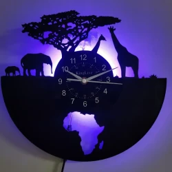 Unique Arched Vinyl Record Wall Clock - Silent, Battery-Powered African Wildlife Design