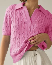 Women's Polo Collar Short-sleeved Knitted Sweater Casual Sweater