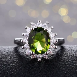 Elegant Oval Sunflower Zircon Ring – S925 Sterling Silver Statement Jewelry for Women