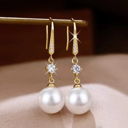 Elegant Pearl Drop Earrings with Zircon Accents – Slimming Gold Fashion Jewelry