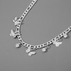 Butterfly Charm Clavicle Necklace – Delicate Metal Chain with Crystal Accents