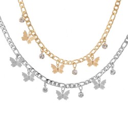 Butterfly Charm Clavicle Necklace – Delicate Metal Chain with Crystal Accents