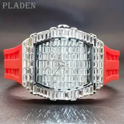 PLADEN Men's Luxury Hip Hop Iced Out Tonneau Rhinestone Watch