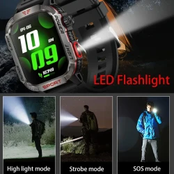 Rugged Smartwatch with Call Function for iPhone & Android, Wireless 5.0, IPS Touchscreen