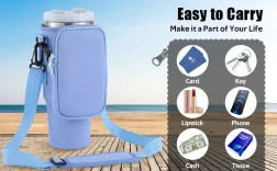 Slok Water Bottle Carrier Bag, Compatible With 40oz Tumbler With Handle, Modern Water Bottle Holder With Simple Adjustable Strap For Outdoor Walking Hiking Travelling Sports-Blue Purple