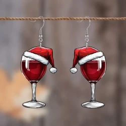 Festive Christmas Wine Glass Dangle Earrings