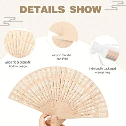 100 Pieces Wooden Hand Fans For Wedding Bulk Folding Handheld Fans With Gift Bags For Guests Vintage Chinese Fans Foldable Wood Fans For Baby Shower Favors Birthday Party Decorations