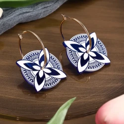 Blue and White Acrylic Butterfly Flower Earrings