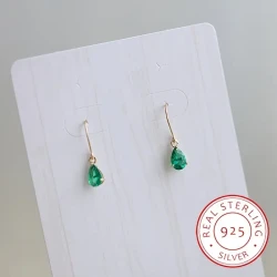 Sterling Silver Plated Emerald Waterdrop Shaped Dangle Earrings