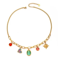 Love Heart Color Gem Necklace