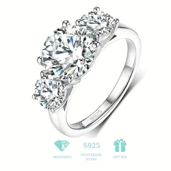 1pc Exquisite 2-4 Carat Real Moissanite Sterling Silver Ring