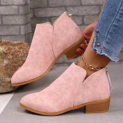 Chunky Heel Pointed Toe Ankle Boots With V-cut Design Fashion Fall Winter Short Boots For Women Shoes