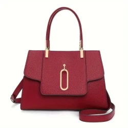 Elegant Wine Red Cowhide Tote Bag