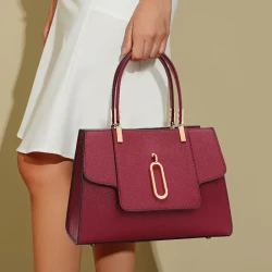 Elegant Wine Red Cowhide Tote Bag