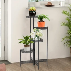 4-Tier Folding Metal Planter Stand - Space-Saving Plant Holder