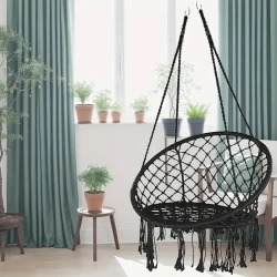 Hanging Hammock Chair - Cotton Rope with Macrame, Handmade Knitted Mesh for Indoor & Outdoor