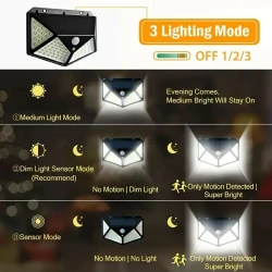 2pcs 100 LED Solar Power Wall Lights - PIR Motion Sensor Outdoor Lamp