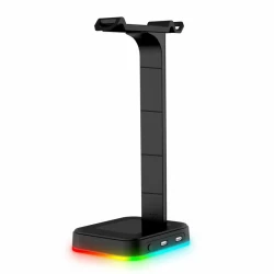 RGB Gaming Headset Stand with USB Charging & Power Strip - 2-in-1 Desk Organizer