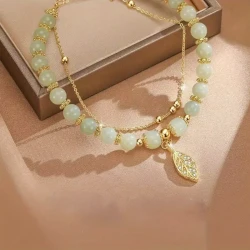 Exquisite Leaf-Shaped Glass Beads Pendant Bracelet