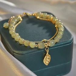 Exquisite Leaf-Shaped Glass Beads Pendant Bracelet