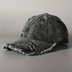 Vintage Washed Grey Denim Baseball Cap