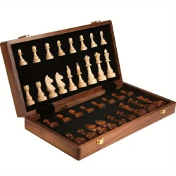 Premium Solid Wood Chess Set - Folding Board with Extra Queens