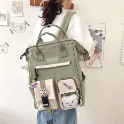 Kawaii Big Capacity Backpack with Kawaii Pin and Accessories - Cute Aesthetic School Backpack for Teen Girls