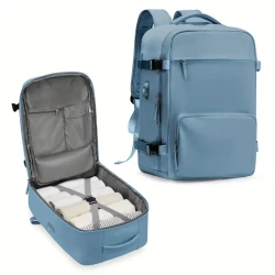 Casual Travel Portable Luggage Backpack with USB Charging Port & Trolley Strap - For Men and Women