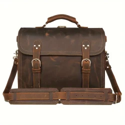 Men's Vintage Leather Computer Bag - Business Tote and Crossbody Bag