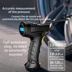 Wireless Portable Air Compressor - Digital Display LED Light, Handheld Car Tire Inflator Pump with Rechargeable Battery, Fast Inflation for Cars, Motorcycles, Balls, and More - Compact and Lightweight Design