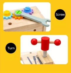 Wooden Early Education Versatile Disassembly And Assembly Nut Portable Tool Basket, Children Twist Screws Repair Tool Table Puzzle Toys