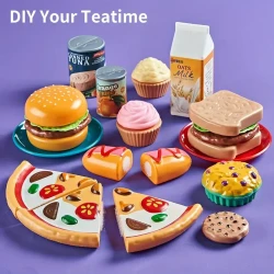 Pretend Play Food For Kitchen - 78Pcs Cutting Toy Food With Storage Bag, Food Toys With Veggies, Fruits, Fake Food With Pizza Toy, Pretend Food, Play Kitchen Accessories, As Halloween, Christmas Gift