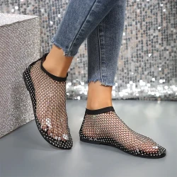 Hollow Flat Sandals With Rhinestone Design