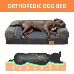 Extra Large Plus Size Dog Sofa Bed - Ultimate Orthopedic Memory Foam Pet Mattress with Calming Bolster Cushion, Waterproof Design, Removable Washable Cover, and Plush Pillow for Maximum Comfort and Support - Grey Colour