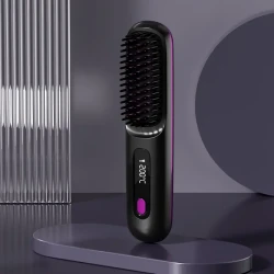 Wireless Hair Straightener Brush, 19.99*4.5*3.0 cm, 3 Temperature Settings, LED Display, USB Rechargeable, 36V Max Voltage, 2000mAh Battery, Professional Hair Styling Tool for Home, Travel, Holidays