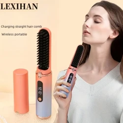 Rechargeable Cordless Hair Straightener Comb With Negative Ion Electric Hair Straightener Comb, 30s Fast Heating, USB Rechargeable, Portable Hair Straightener Brush For Travel Use Unisex