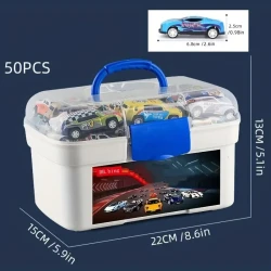 50pcs With Storage Box Mini Alloy Car Tin Car Back Force Car Sliding Car Children's Toys, Halloween, Christmas Gift