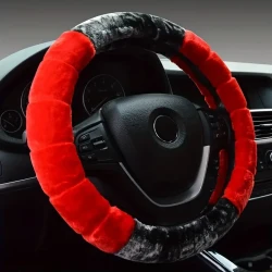 Winter Warm Fluffy Car Steering Wheel Cover - 38.1 cm, Cartoon Ear Design