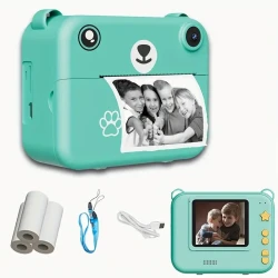 Kids Instant Print Camera with 720p HD Video Recording, IPS Screen & 1500mAh Rechargeable Battery - USB Charged, Digital Photography & Video Camera for Ages 3-6 & 8-12, Includes 3 Rolls Printer Paper - Non-Waterproof Plastic Body, Pink & Blue